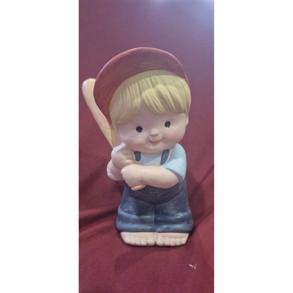 Vtg Enesco Country Cousins Blonde 3D Boy Baseball Player FIGURE 1982 Piggy Bank